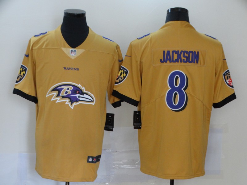 Men's Baltimore Ravens Lamar Jackson #8 Yellow Game Jersey