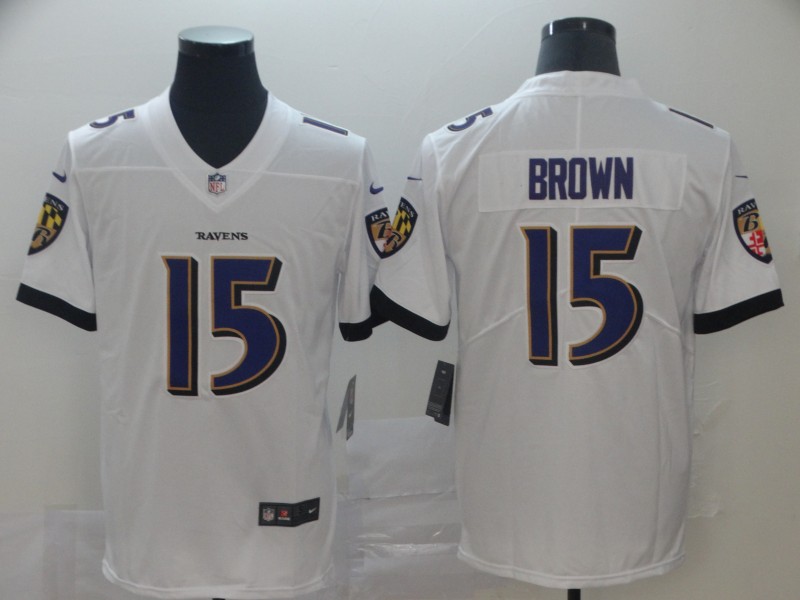 Men's Baltimore Ravens Marquise Brown #15 White Game Jersey