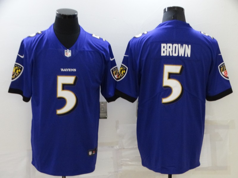 Men's Baltimore Ravens Marquise Brown #5 Purple Game Jersey