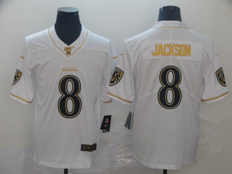 Men's Baltimore Ravens #8 Lamar Jackson White Game Jersey