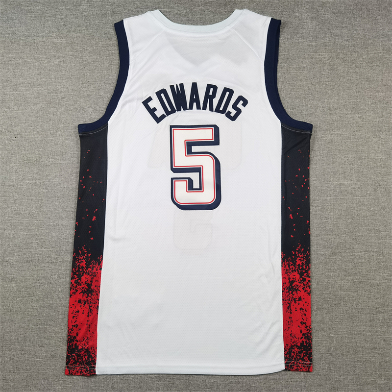 Men's 2024 USA Dream Team Anthony Edwards #5 White Authentic Player Jersey