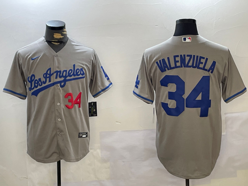Men's Los Angeles Dodgers Fernando Valenzuela #34 Gray Replica Player Jersey