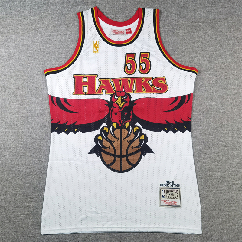 Men's Atlanta Hawks Dikembe Mutombo #55 White 1996-97 Hardwood Classics Swingman Jersey