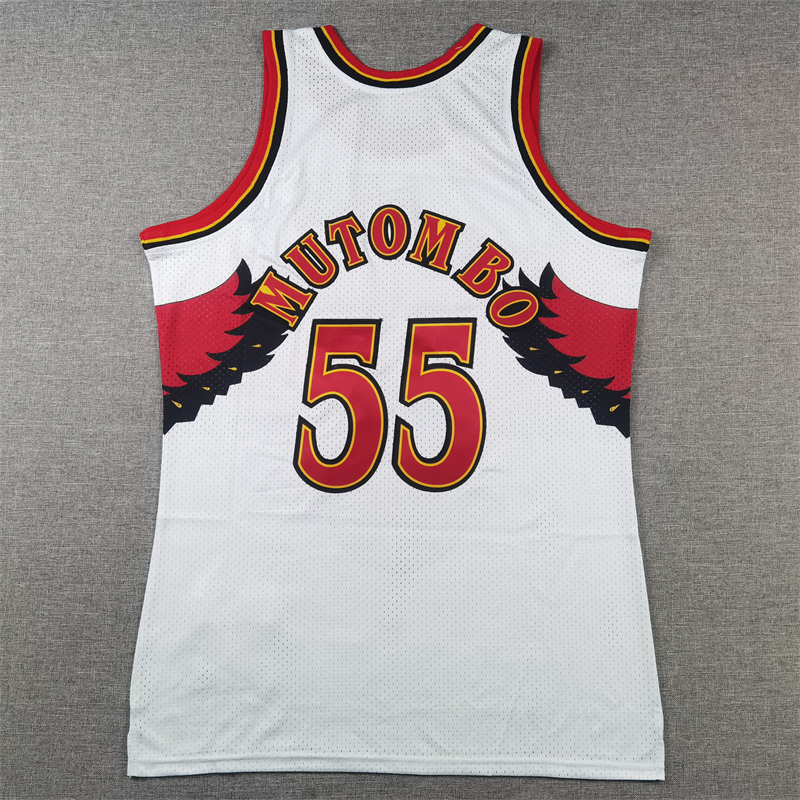 Men's Atlanta Hawks Dikembe Mutombo #55 White 1996-97 Hardwood Classics Swingman Jersey