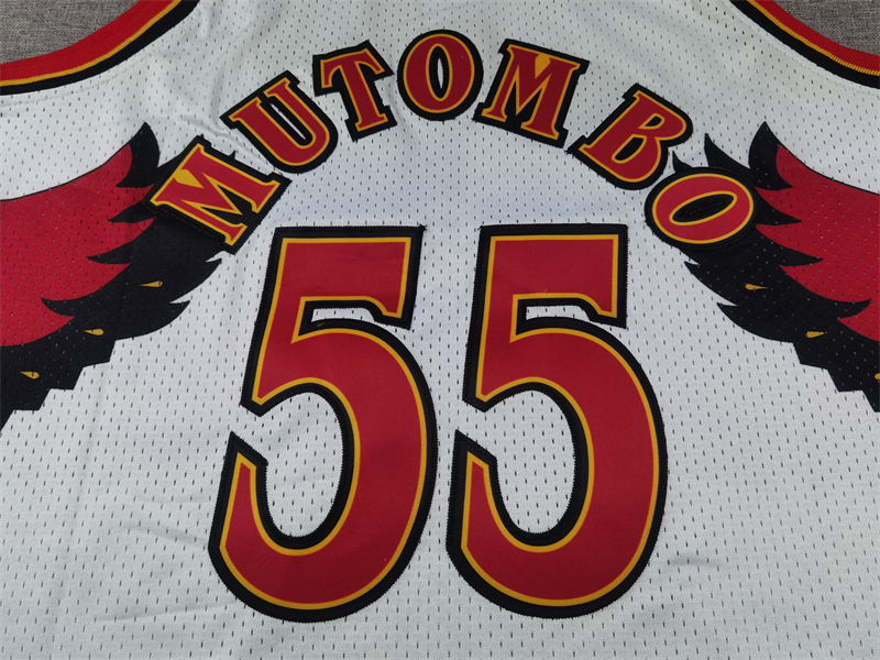 Men's Atlanta Hawks Dikembe Mutombo #55 White 1996-97 Hardwood Classics Swingman Jersey