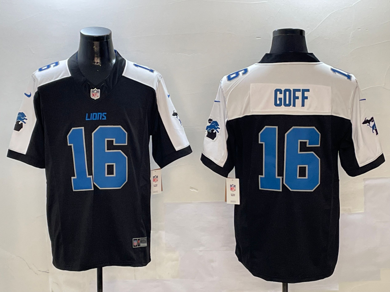 Men's Detroit Lions Jared Goff #16 Black Alternate Game Jersey