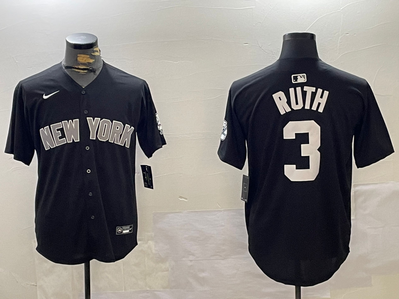 Men's New York Yankees Babe Ruth #3 Black Game Jersey