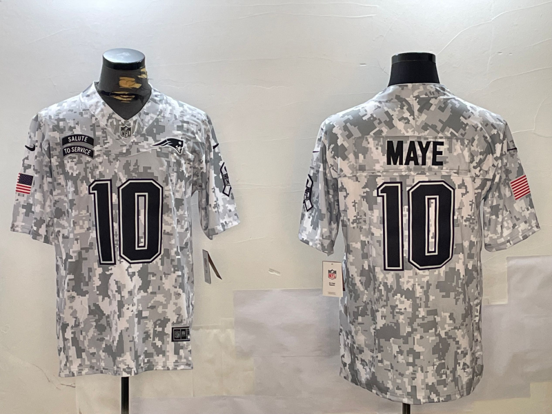 Men's New England Patriots Drake Maye #10 Arctic Camo 2024 Salute to Service Limited Jersey