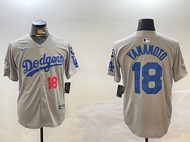 Men's Los Angeles Dodgers Yoshinobu Yamamoto #18 Gray Player Game Jersey