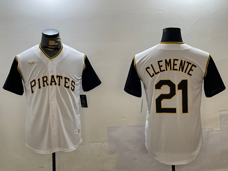 Men's Pittsburgh Pirates Roberto Clemente #21 White Replica Player Jersey