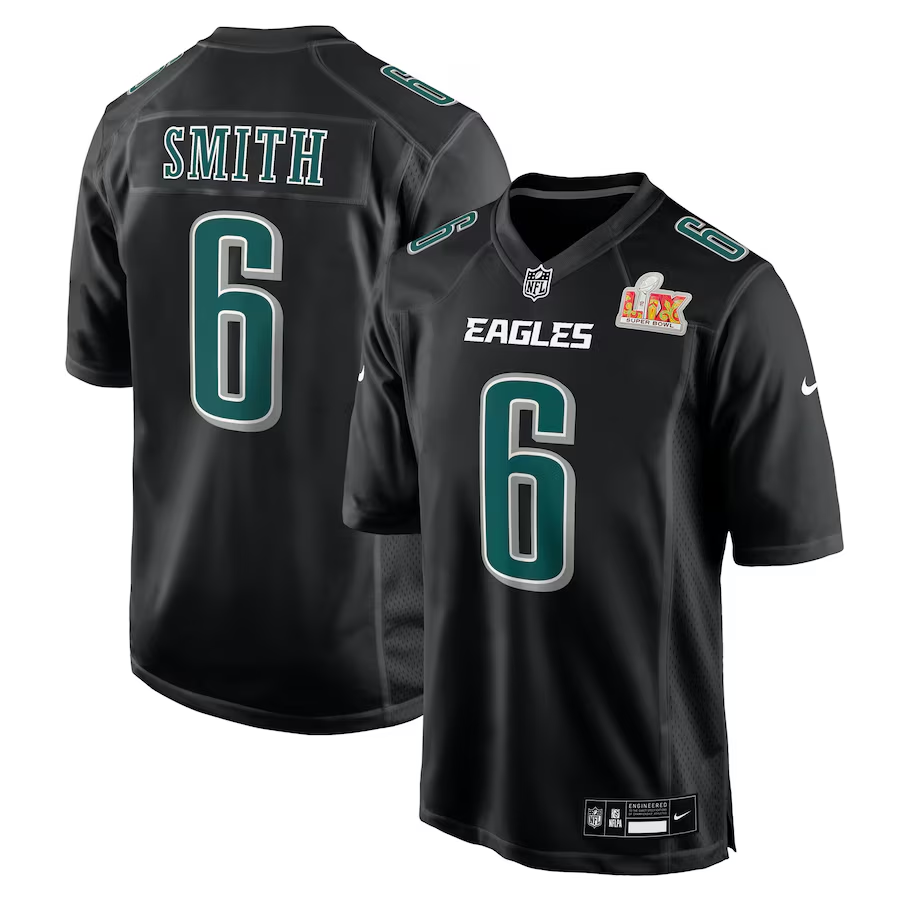 Men's Philadelphia Eagles DeVonta Smith #6 Carbon Black Super Bowl LIX Fashion Game Player Jersey