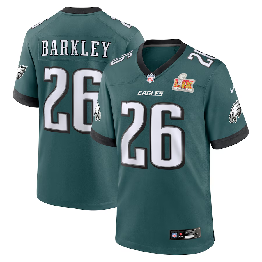 Men's Philadelphia Eagles Saquon Barkley #26 Midnight Green Super Bowl LIX Game Player Jersey