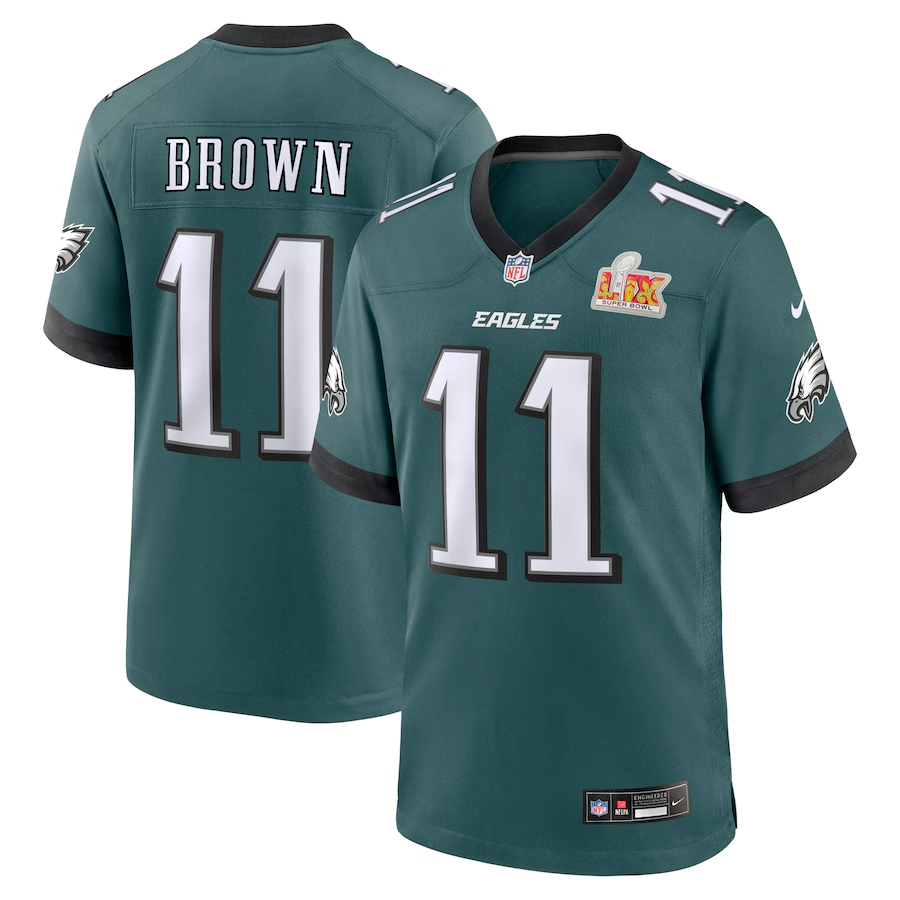 Men's Philadelphia Eagles A.J. Brown #11 Midnight Green Super Bowl LIX Game Player Jersey
