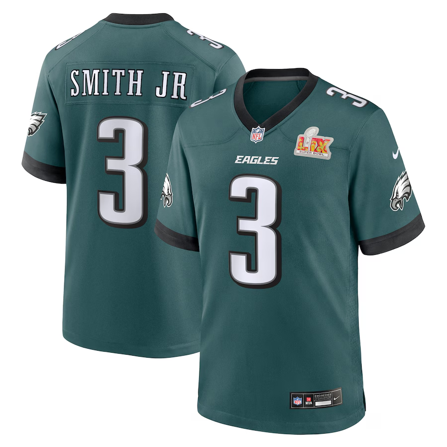 Men's Philadelphia Eagles Nolan Smith #3 Midnight Green Super Bowl LIX Game Player Jersey