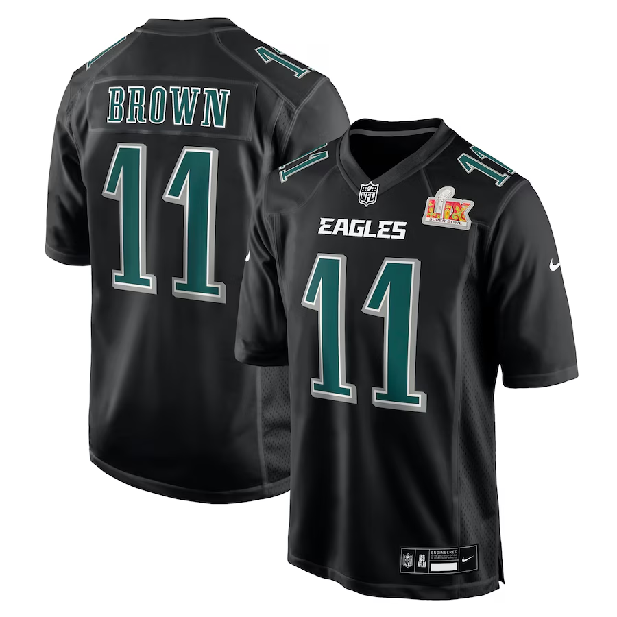 Men's Philadelphia Eagles A.J. Brown #11 Carbon Black Super Bowl LIX Fashion Game Player Jersey