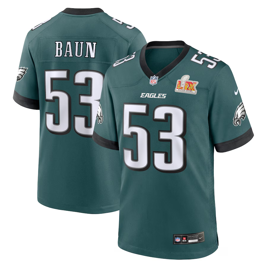 Men's Philadelphia Eagles Zack Baun #53 Midnight Green Super Bowl LIX Game Player Jersey