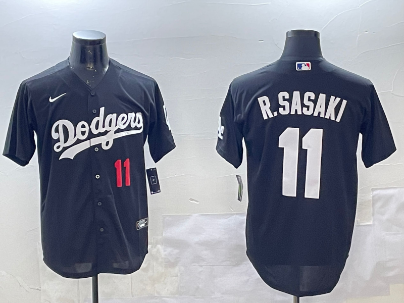 Men's Los Angeles Dodgers Roki Sasaki #11 Black Replica Player Jersey