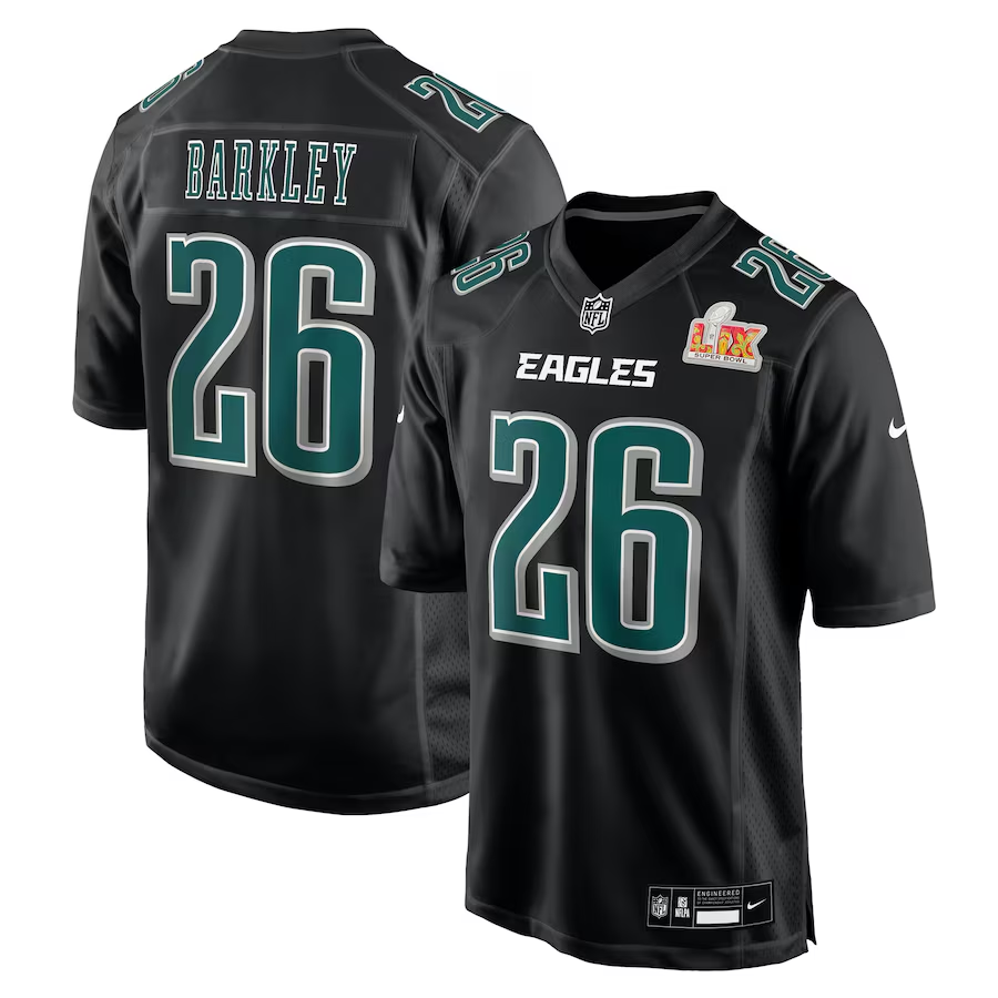 Men's Philadelphia Eagles Saquon Barkley #26 Carbon Black Super Bowl LIX Fashion Game Player Jersey