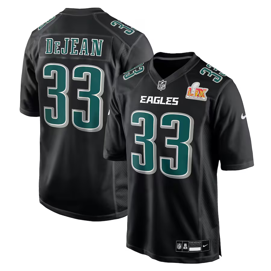 Men's Philadelphia Eagles Cooper DeJean #33 Carbon Black Super Bowl LIX Fashion Game Player Jersey