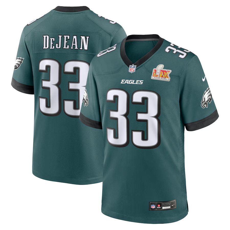 Men's Philadelphia Eagles Cooper DeJean #33 Midnight Green Super Bowl LIX Game Player Jersey
