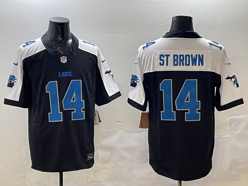 Men's Detroit Lions Amon-Ra St. Brown #14 Black Game Player Jersey