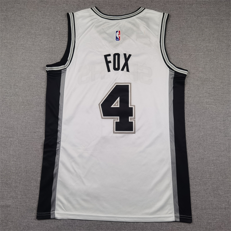 Men's San Antonio Spurs De'Aaron Fox #4 White Swingman Jersey - Association Edition