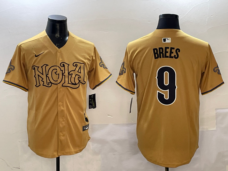 Men's New Orleans Saints Drew Brees #9 Yellow Game Player Jersey
