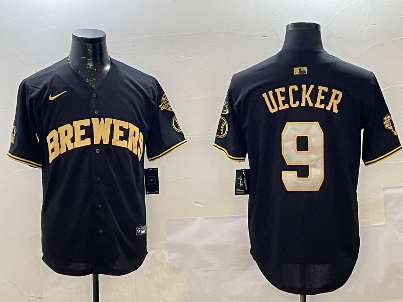 Men's Milwaukee Brewers Bob Uecker #9 Black Replica Player Jersey