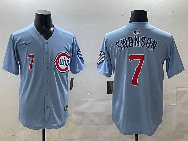 Men's Chicago Cubs Dansby Swanson #7 Baby Blue 2nd Alternate Limited Player Jersey