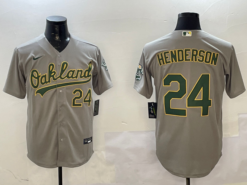 Men's Oakland Athletics Rickey Henderson #24 Gray Replica Player Jersey