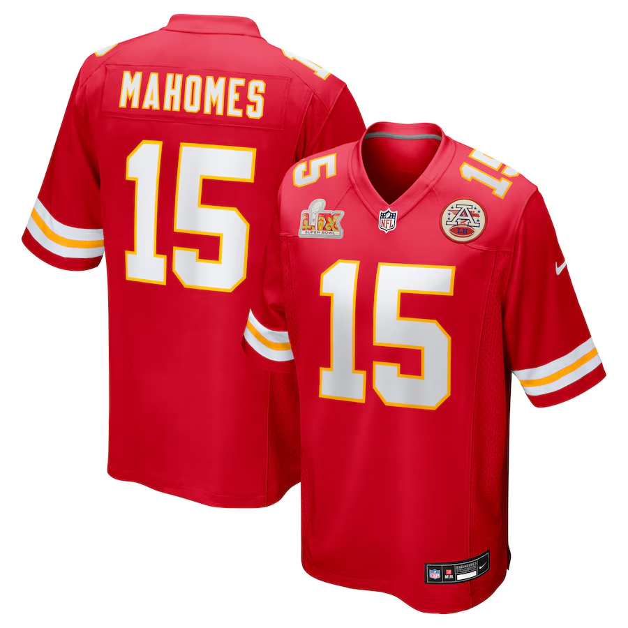 Men's Kansas City Chiefs Patrick Mahomes #15 Red Super Bowl LIX Game Jersey
