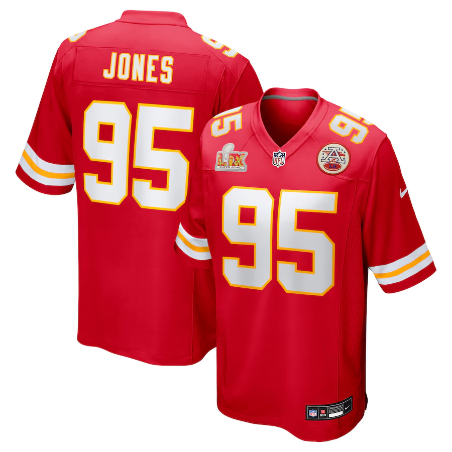 Men's Kansas City Chiefs Chris Jones #95 Red Super Bowl LIX Game Jersey