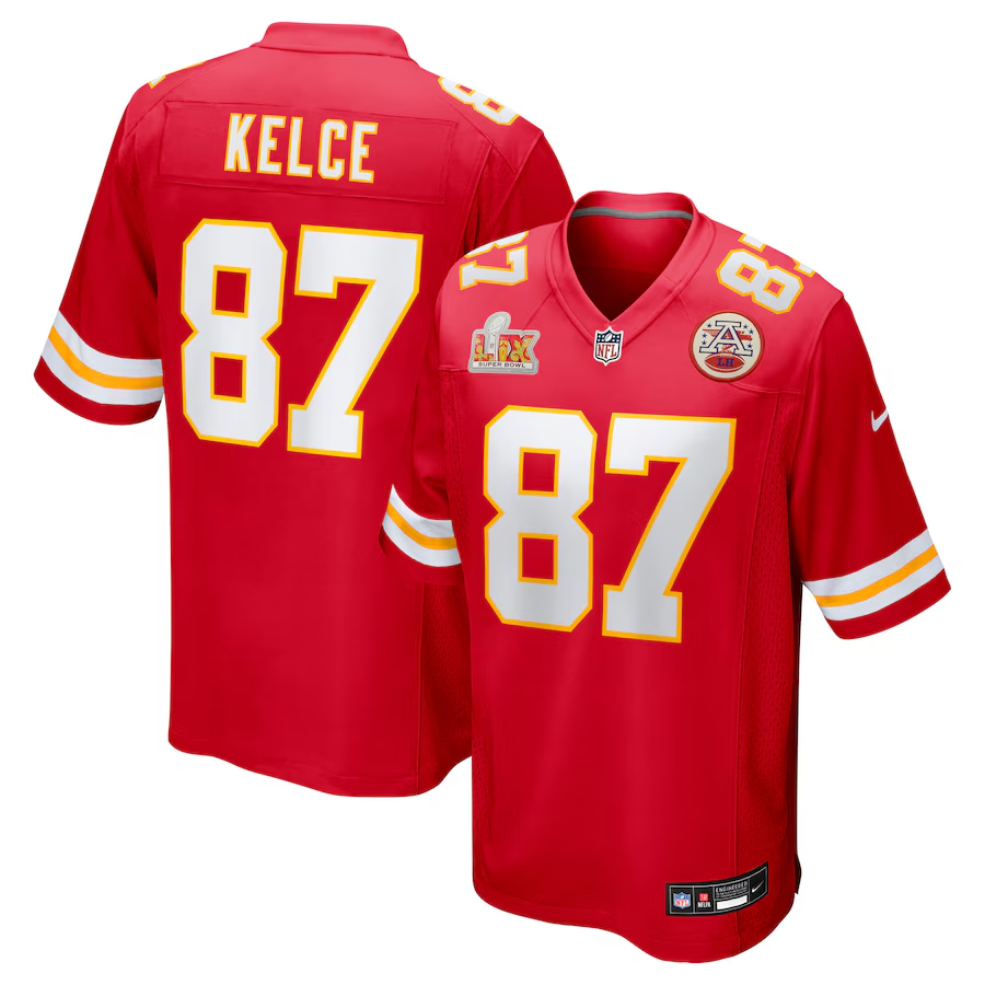 Men's Kansas City Chiefs Travis Kelce #87 Red Super Bowl LIX Game Jersey