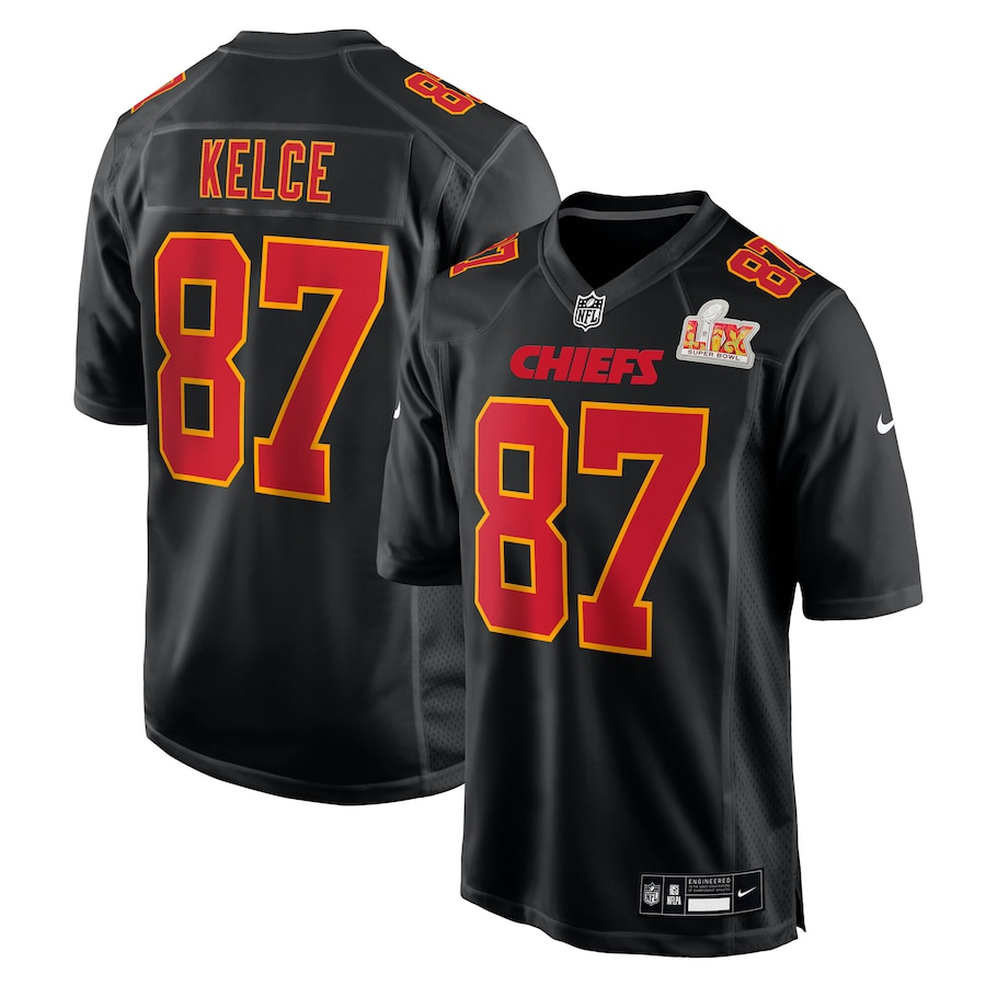 Men's Kansas City Chiefs Travis Kelce #87 Carbon Black Super Bowl LIX Fashion Game Jersey