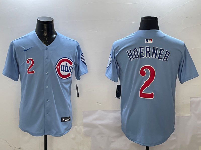 Men's Chicago Cubs Nico Hoerner #2 Baby Blue 2nd Alternate Limited Player Jersey
