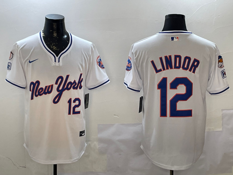 Men's New York Mets Francisco Lindor #12 White Replica Player Jersey