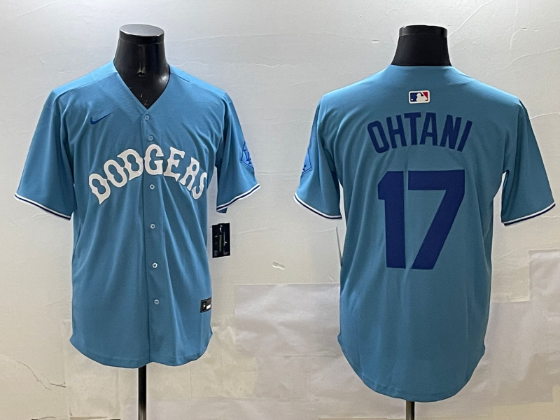 Men's Los Angeles Dodgers Shohei Ohtani #17 Light Blue Replica Player Jersey