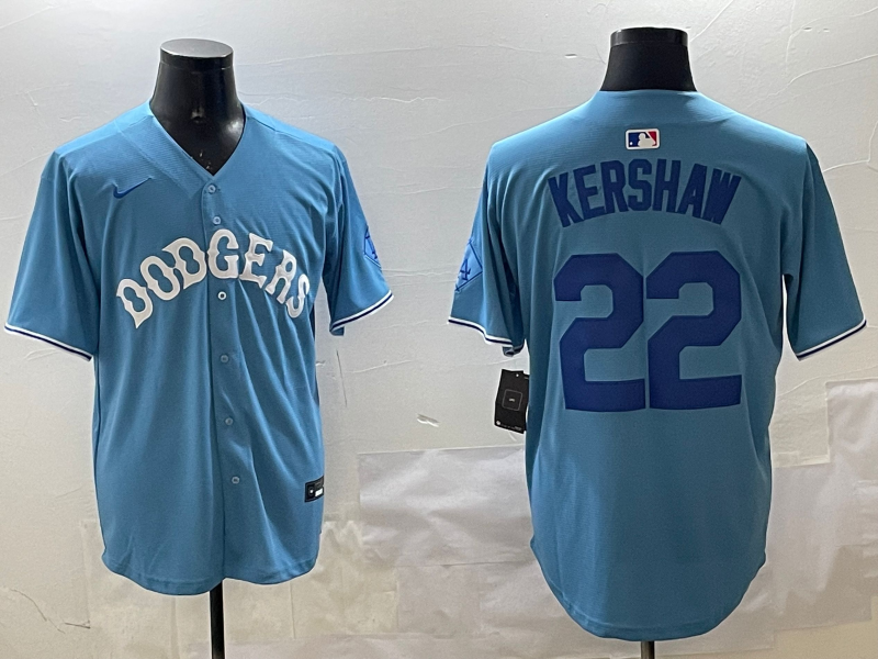 Men's Los Angeles Dodgers Clayton Kershaw #22 Light Blue Replica Player Jersey