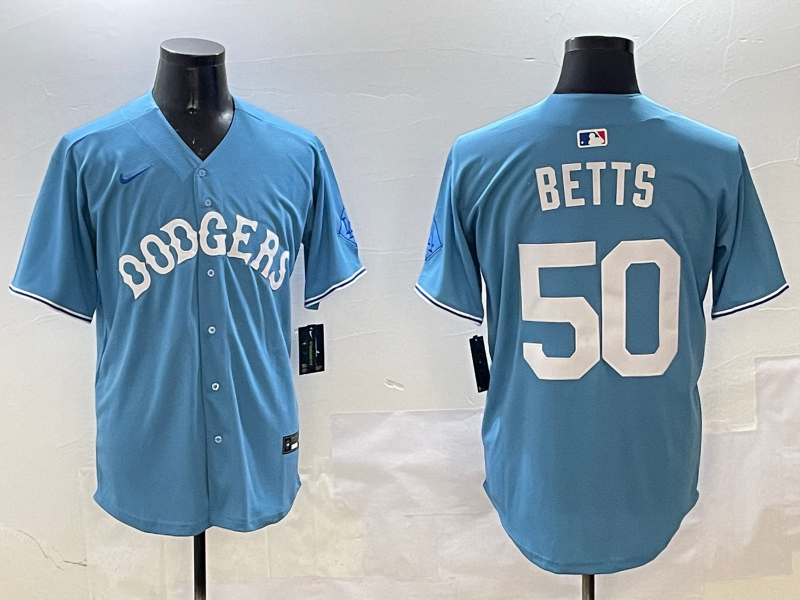 Men's Los Angeles Dodgers Mookie Betts #50 Light Blue Limited Player Jersey