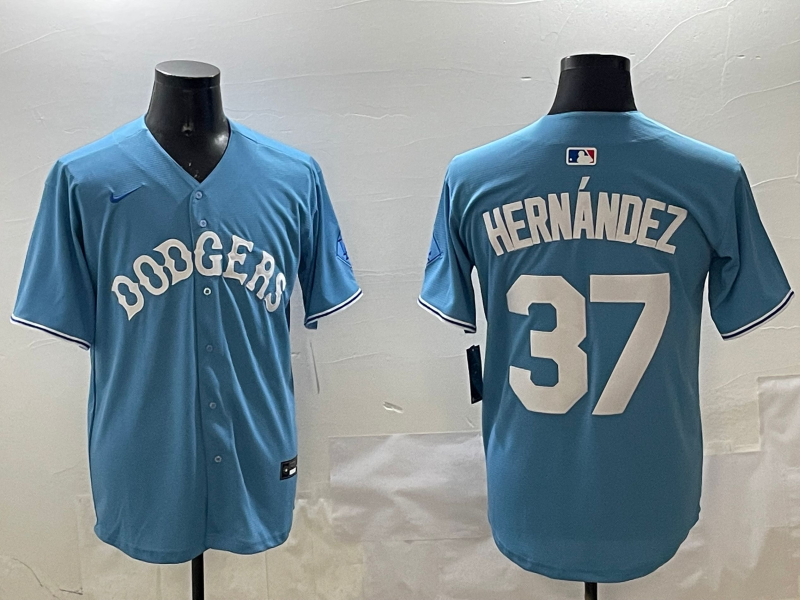Men's Los Angeles Dodgers Teoscar Hernandez #37 Light Blue Limited Player Jersey