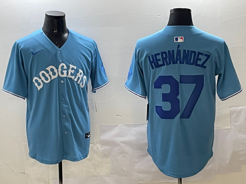 Men's Los Angeles Dodgers Teoscar Hernandez #37 Light Blue Replica Player Jersey