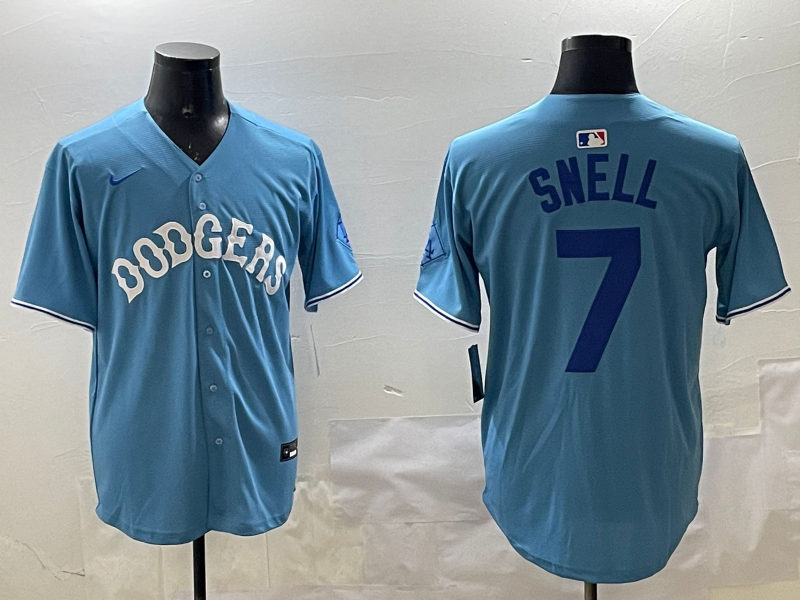 Men's Los Angeles Dodgers Blake Snell #7 Light Blue Replica Player Jersey