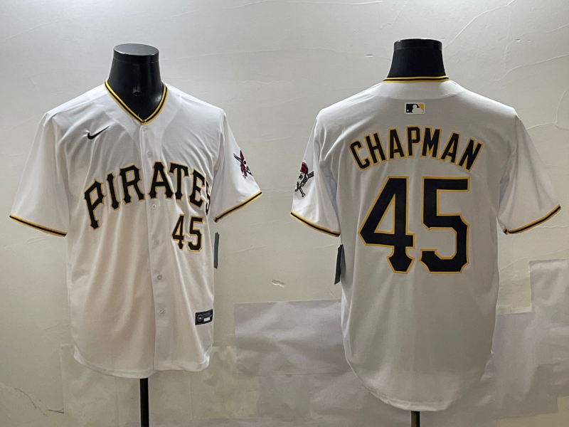 Men's Pittsburgh Pirates Aroldis Chapman #45 White Home Limited Player Jersey