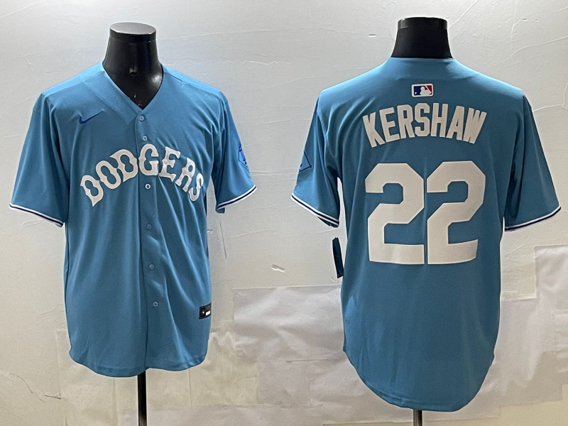 Men's Los Angeles Dodgers Clayton Kershaw #22 Light Blue Limited Player Jersey