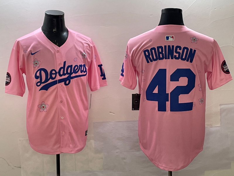 Men's Los Angeles Dodgers Jackie Robinson #42 Pink Alternate Replica Player Jersey