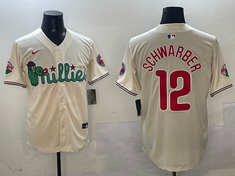 Men's Philadelphia Phillies Kyle Schwarber #12 Cream Replica Player Jersey