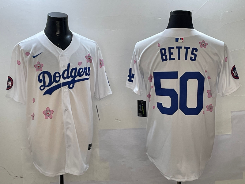Men's Los Angeles Dodgers Mookie Betts #50 White Alternate Replica Player Jersey