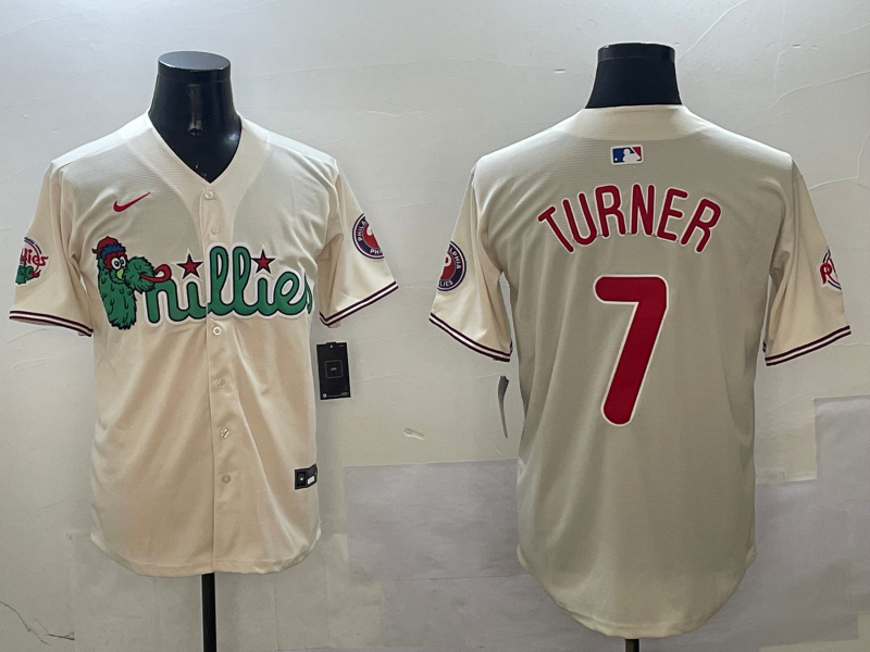 Men's Philadelphia Phillies Trea Turner #7 Cream Replica Player Jersey