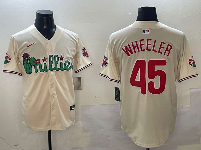 Men's Philadelphia Phillies Zack Wheeler #45 Cream Replica Player Jersey