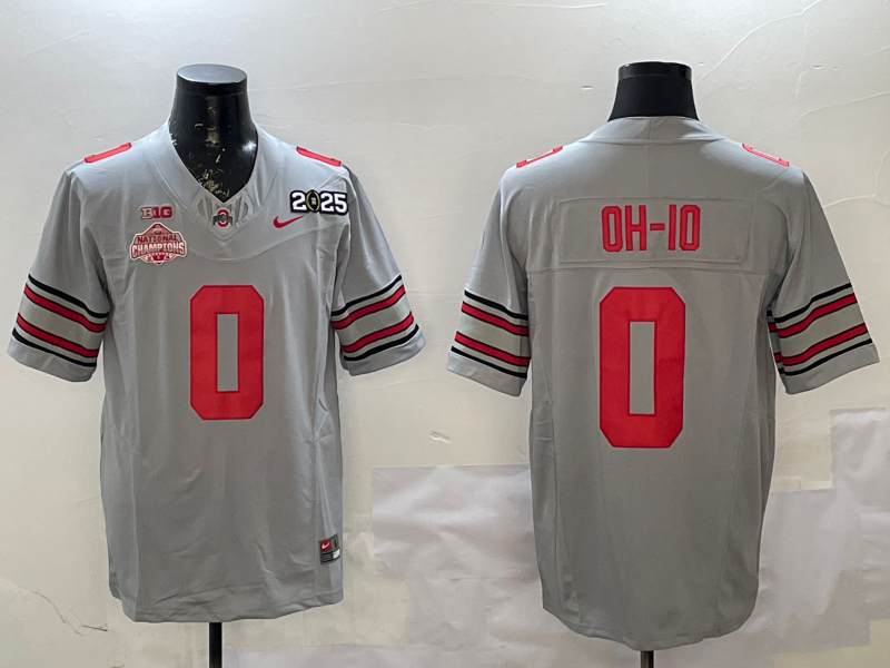 Men's Ohio State Buckeyes #0 Gray 2025 CFP Final National Champions Patch F.U.S.E. Jersey